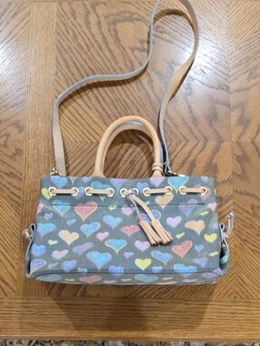 Heart Print Canvas Tote Bag with Tan Handles